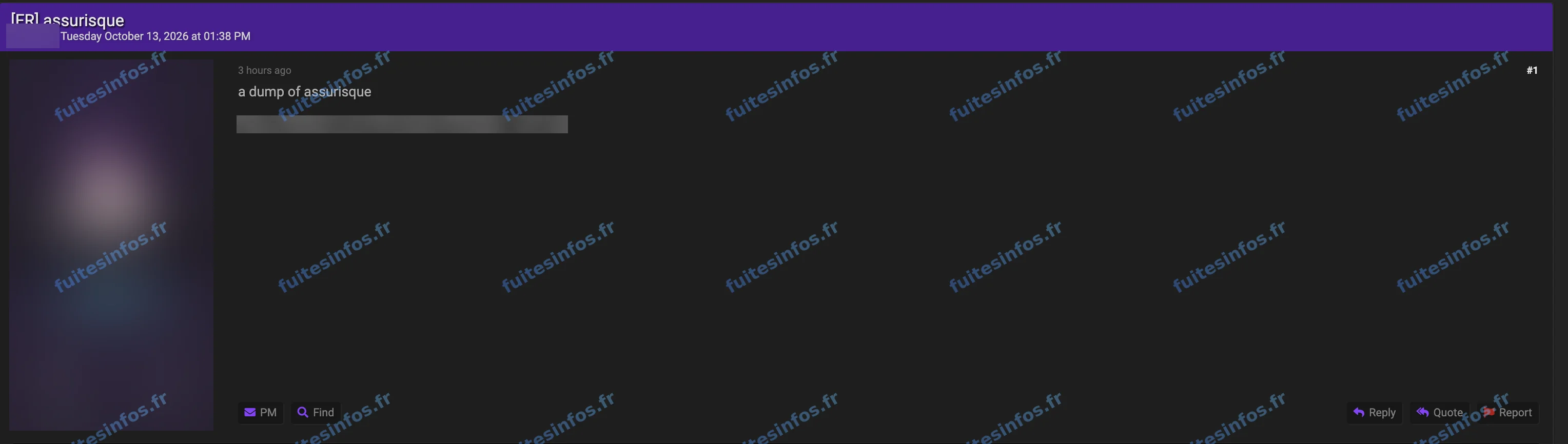 Capture filigranée et masquée de l'annonce visant Assu Pro, publiée sur un forum cybercriminel