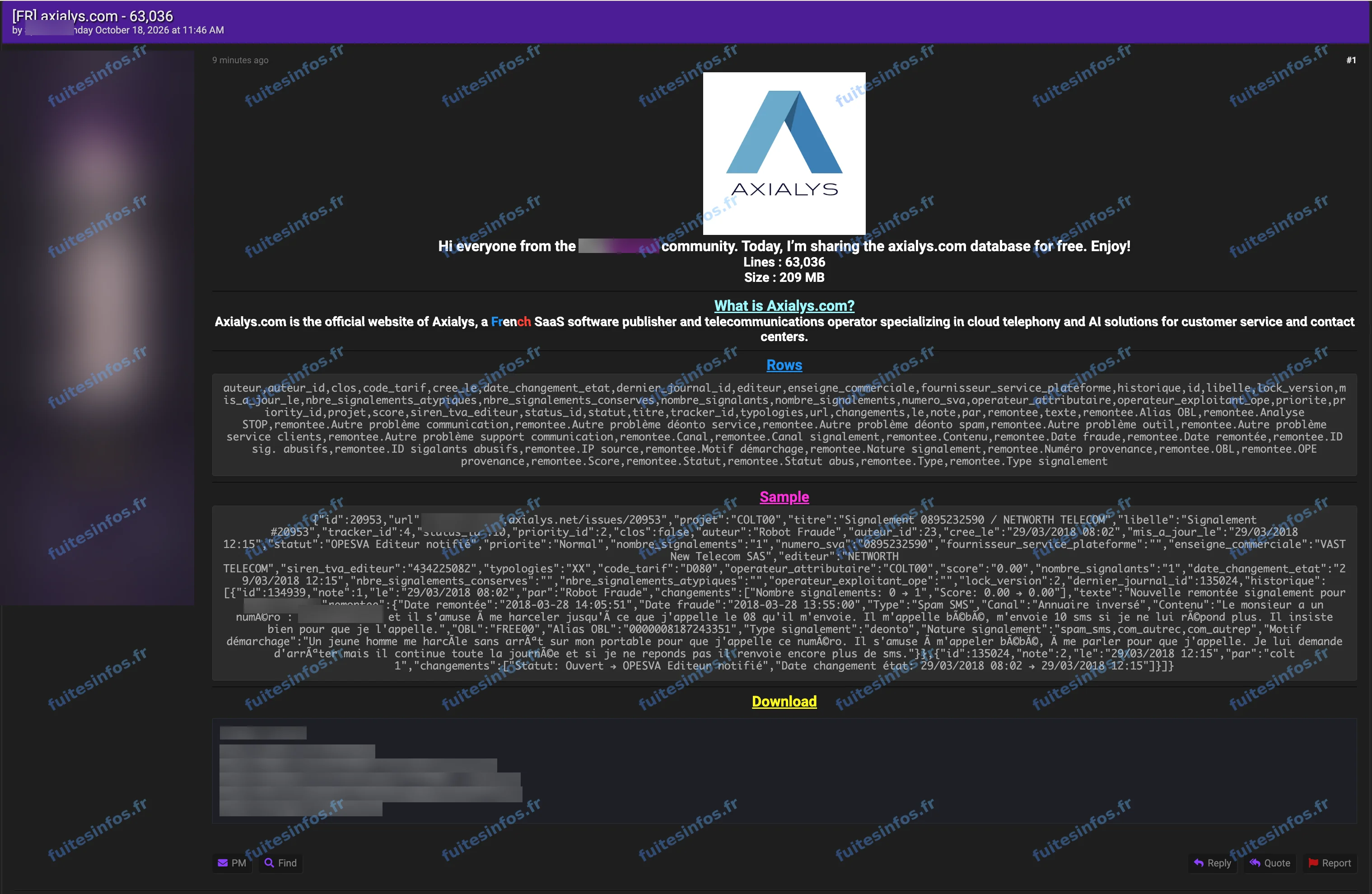 Capture filigranée et masquée de la revendication visant Axialys