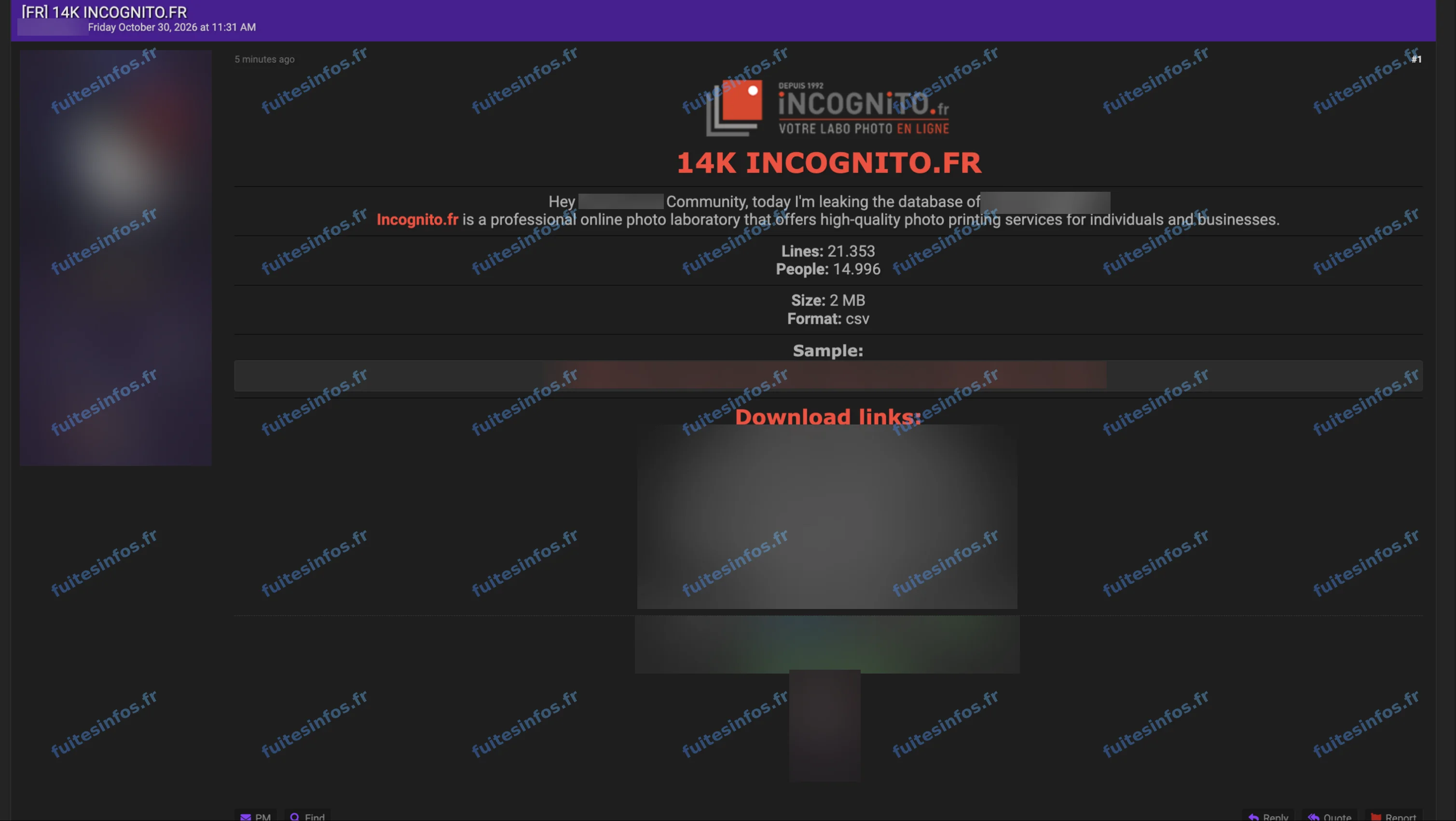 Capture filigranée et masquée de la revendication visant Incognito