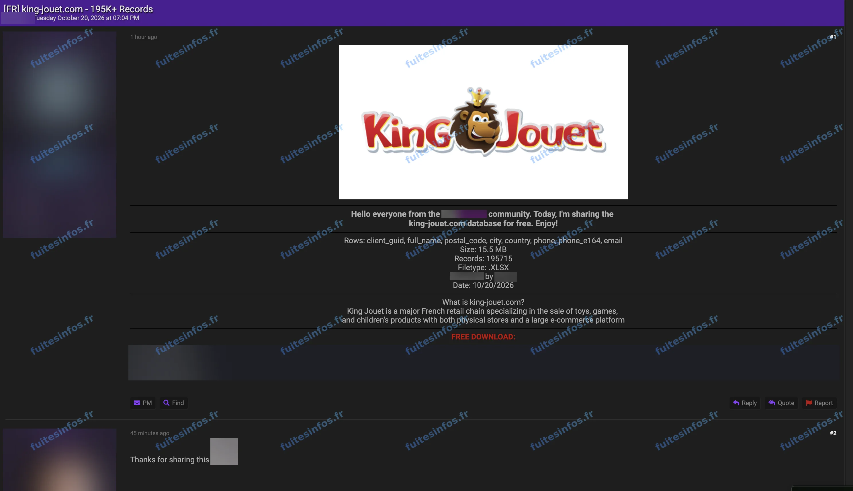 Capture filigranée et masquée de la publication visant King Jouet