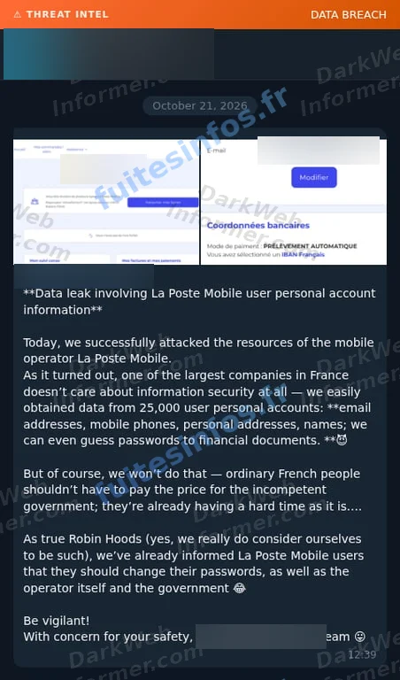 Capture filigranée et masquée de la revendication visant La Poste Mobile